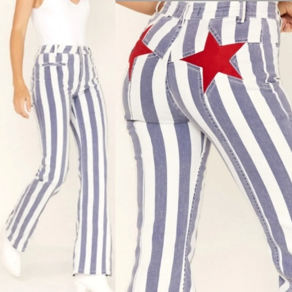 NWT Free People Women's Firecracker Star & Stripe Flare Jeans Retail $198